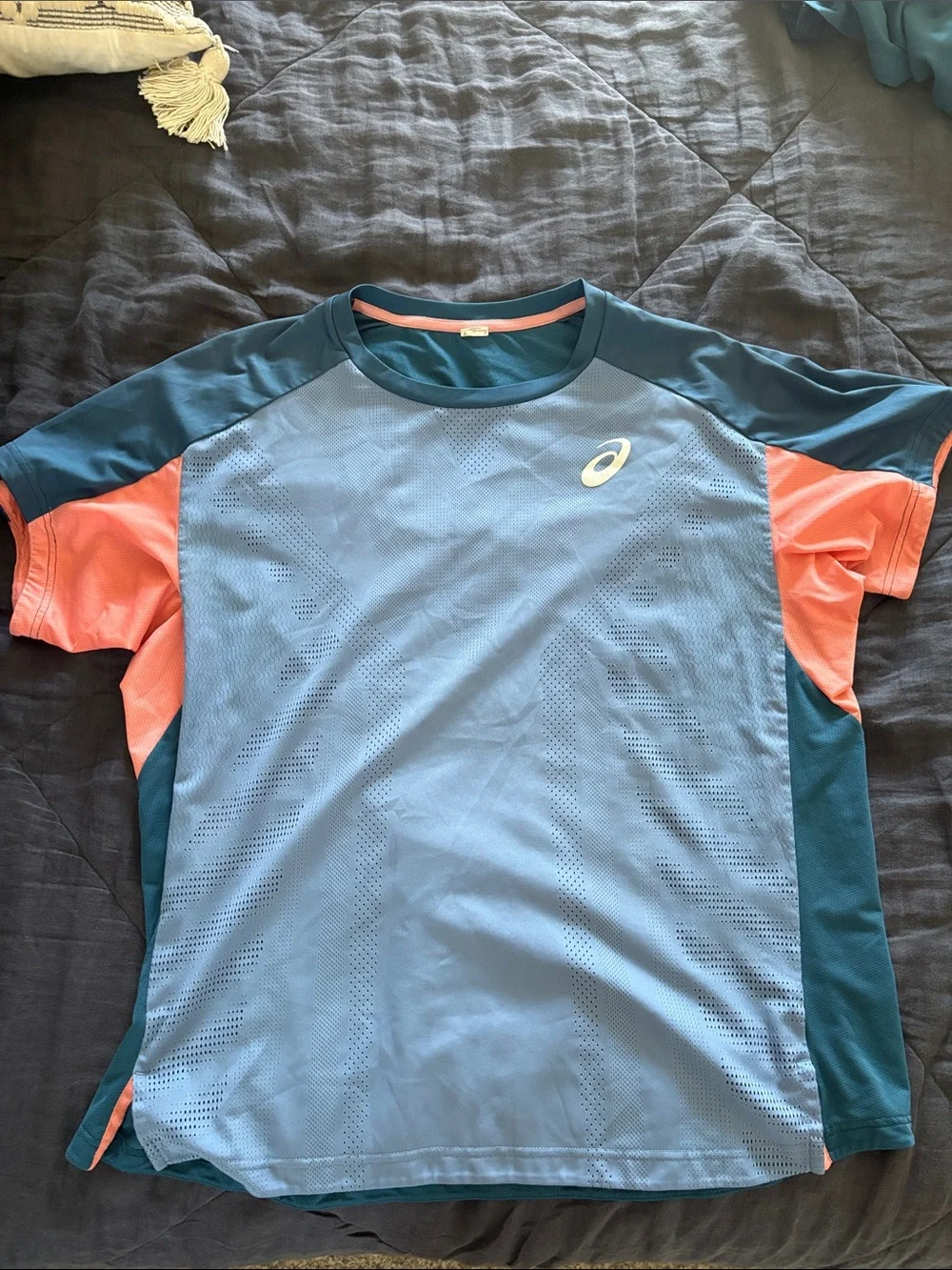 Asics Teal Tennis Shorts and Shirt Set with Coral Accents